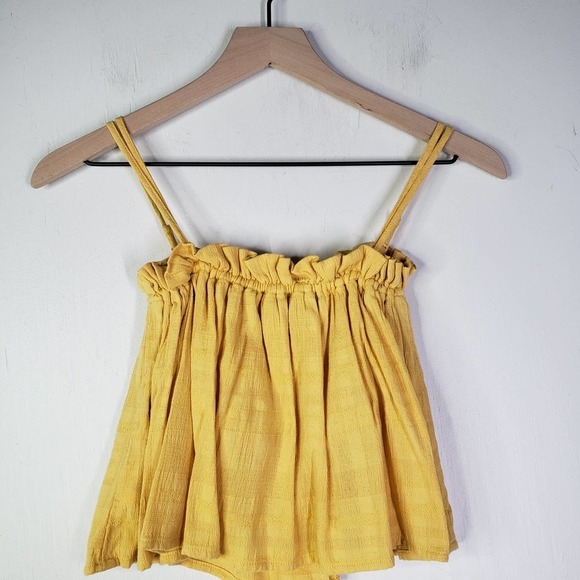 American Eagle Cropped Button Front Tank Top Peasant S Mustard Yellow - Picture 6 of 7